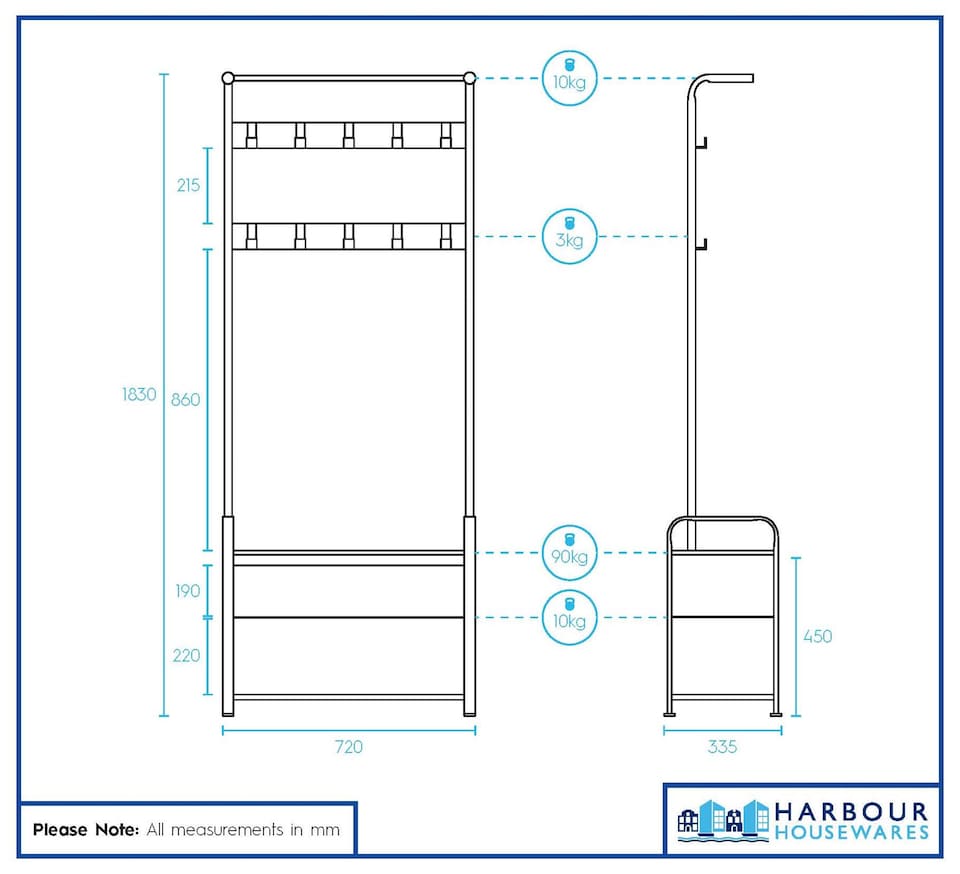 image 1 of Harbour Housewares Curved Steel Coat Rack with Shoe Storage Bench - Black/Brown | Brown | Black/Brown | One Size