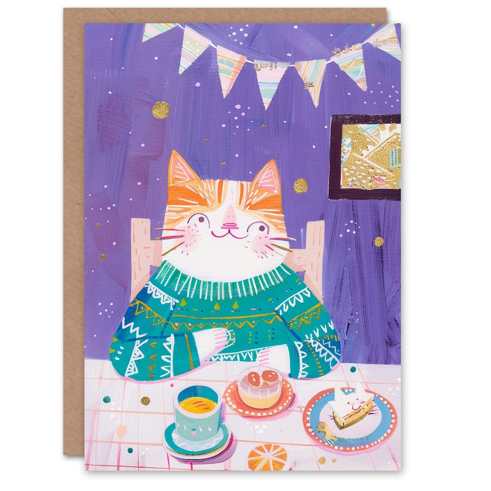 image 1 of Cute Ginger Tabby Cat Lover Cake Party Child Kids Birthday Card