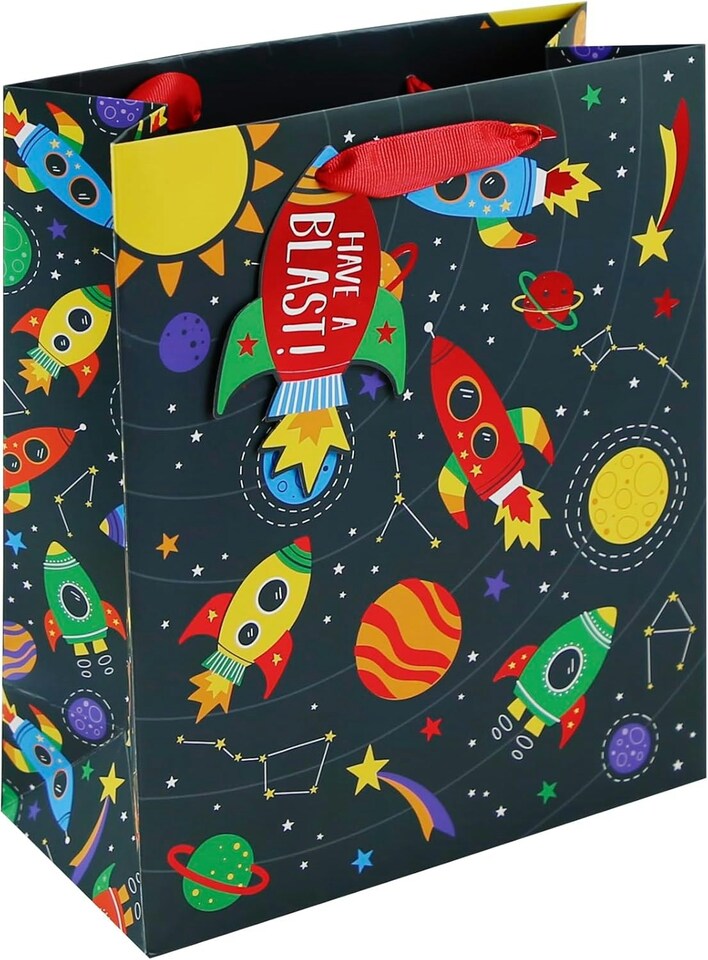 image 1 of Space Theme Solar System Happy Birthday Medium Gift Bag