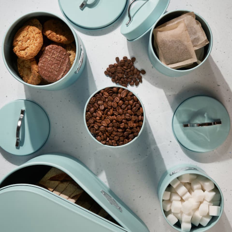 image 1 of Cooks Professional 3 Piece Kitchen Storage Set – Tea, Coffee & Sugar Cannisters | Blue | Blue & Silver