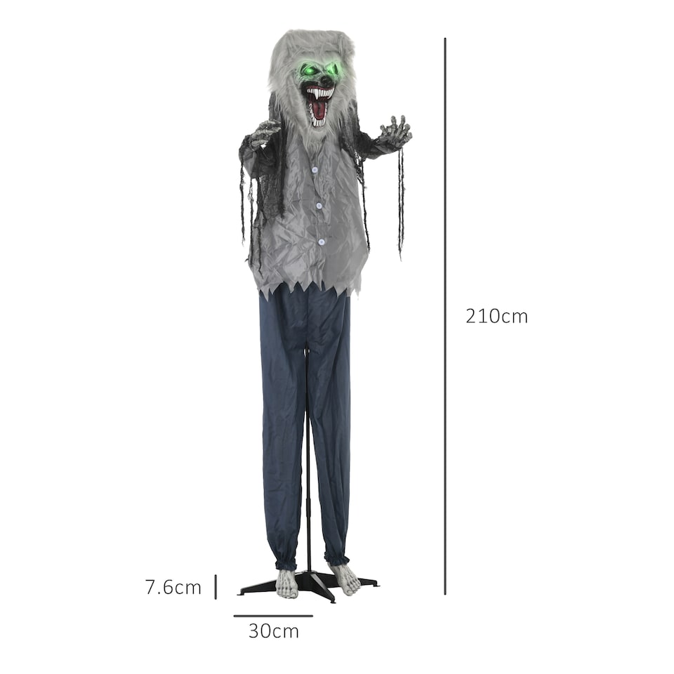 image 1 of HOMCOM 210cm 83 Skeleton Werewolf Outdoor Halloween Decoration, Halloween Animatronic with Sound Activated, Light Up Eyes, Sound Effects, Animated Prop for Haunted House