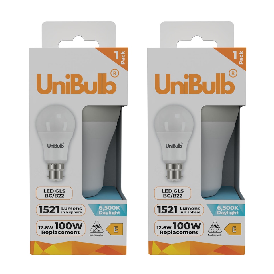 image 1 of UniBulb LED GLS B22 Bayonet Cap (BC) 1521lm 12.6W (Replaces 100W) 6500K (Daylight) Light Bulb - Pack of 2