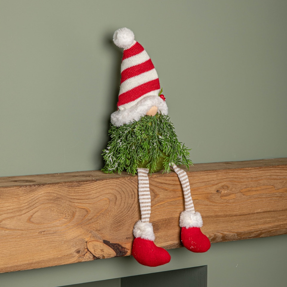 image 1 of 48cm Red and White Christmas Tree Sitting Gonk with Dangly Legs and Striped Hat