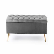 120cm Amara Chesterfield Ottoman Storage Bench - Plush Velvet Shoes Bench - Grey Upholstery Footstool Storage with Legs