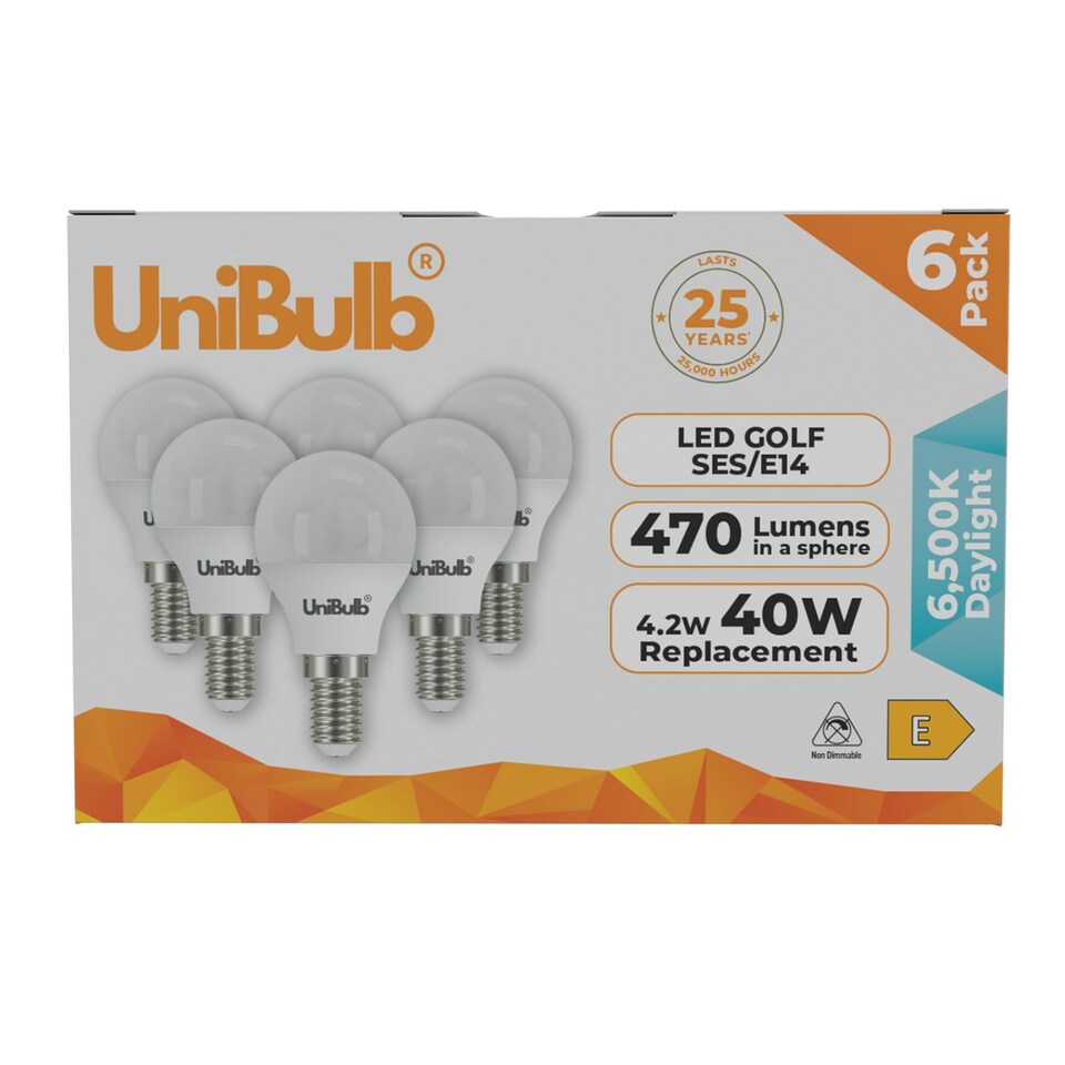 image 1 of UniBulb LED Golf Ball E14 470lm 4.2W 6500K (Daylight) Light Bulb - Pack of 6