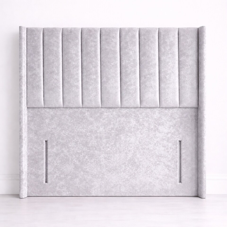image 1 of Superking 6FT Floorstand Crush Velvet Silver Panel Wing Headboard 54inch