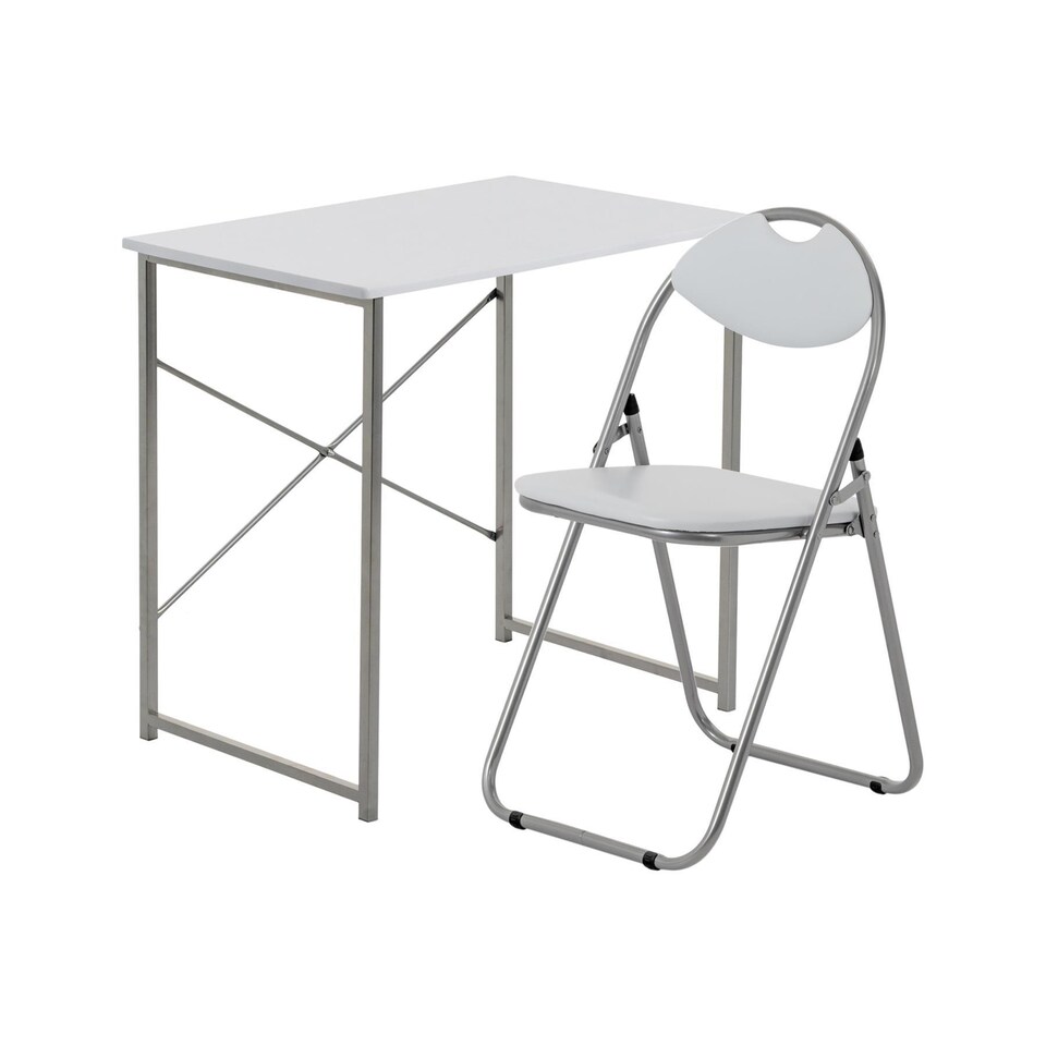 image 1 of Harbour Housewares Industrial Office Desk & Chair Set - White/White | White | White/White