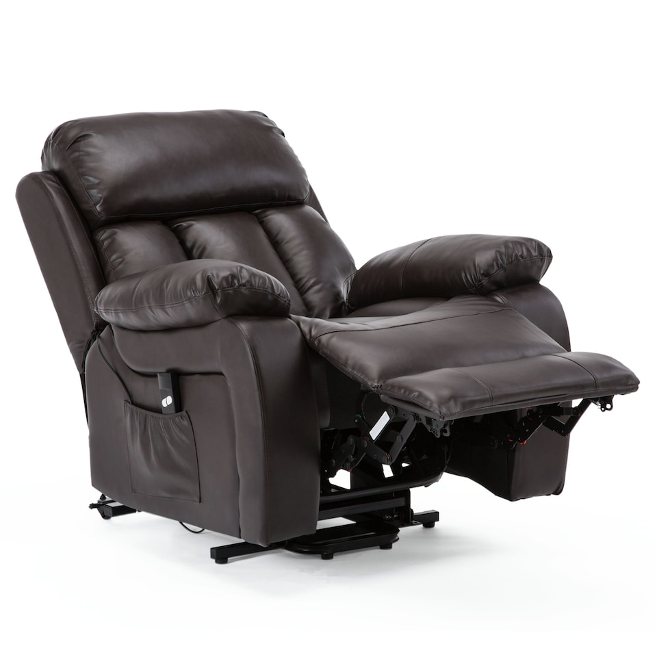 image 1 of Chester Single Motor Rise Recliner Bonded Leather Heat & Massage Chair (Brown)