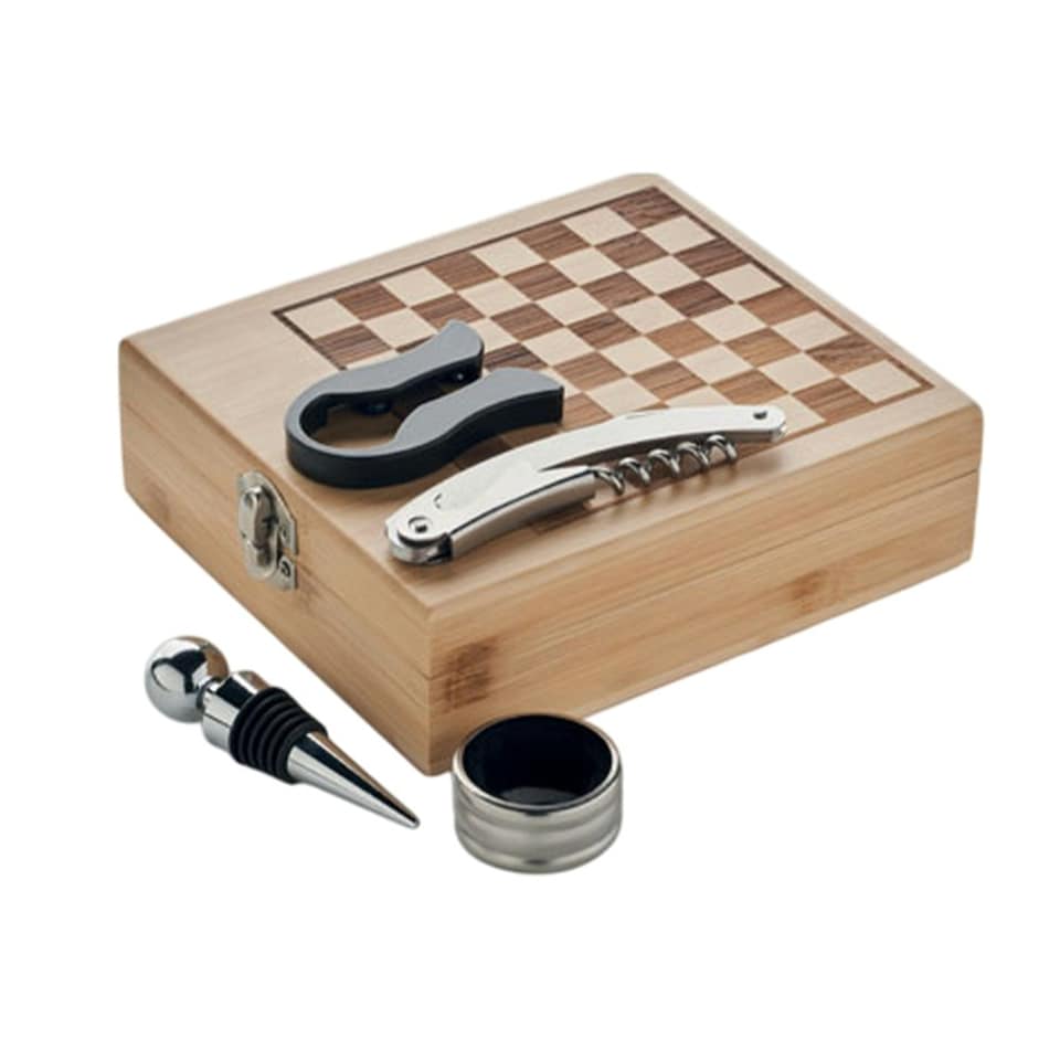 image 1 of MidOcean Chesset Bamboo Chess Board & Wine Set - Wood - One Size Brown