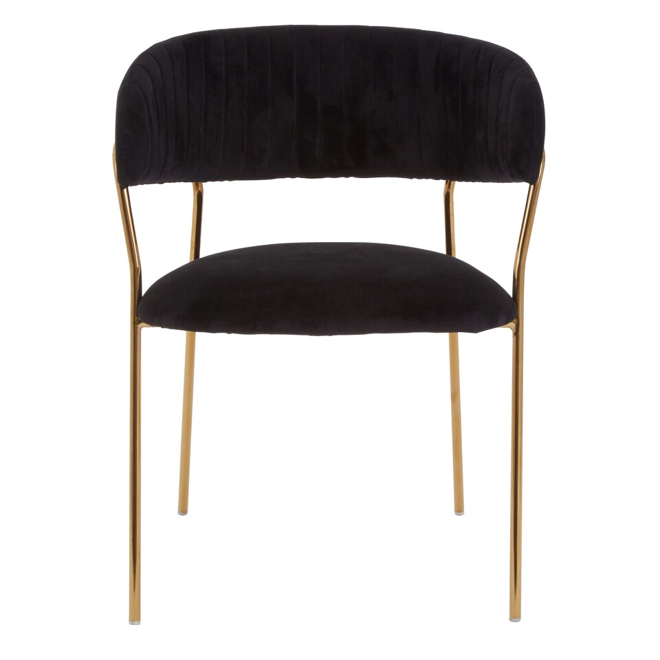 image 1 of Interiors by Premier Soft Black Velvet Dining Chair, Modern Dining Armchair, Black and Gold Luxury Dining Chair for Home, Lounge