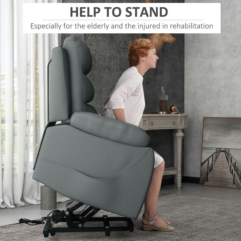 image 1 of HOMCOM Power Lift Recliner Chair Reclining Armchair for Living Room, Grey Grey