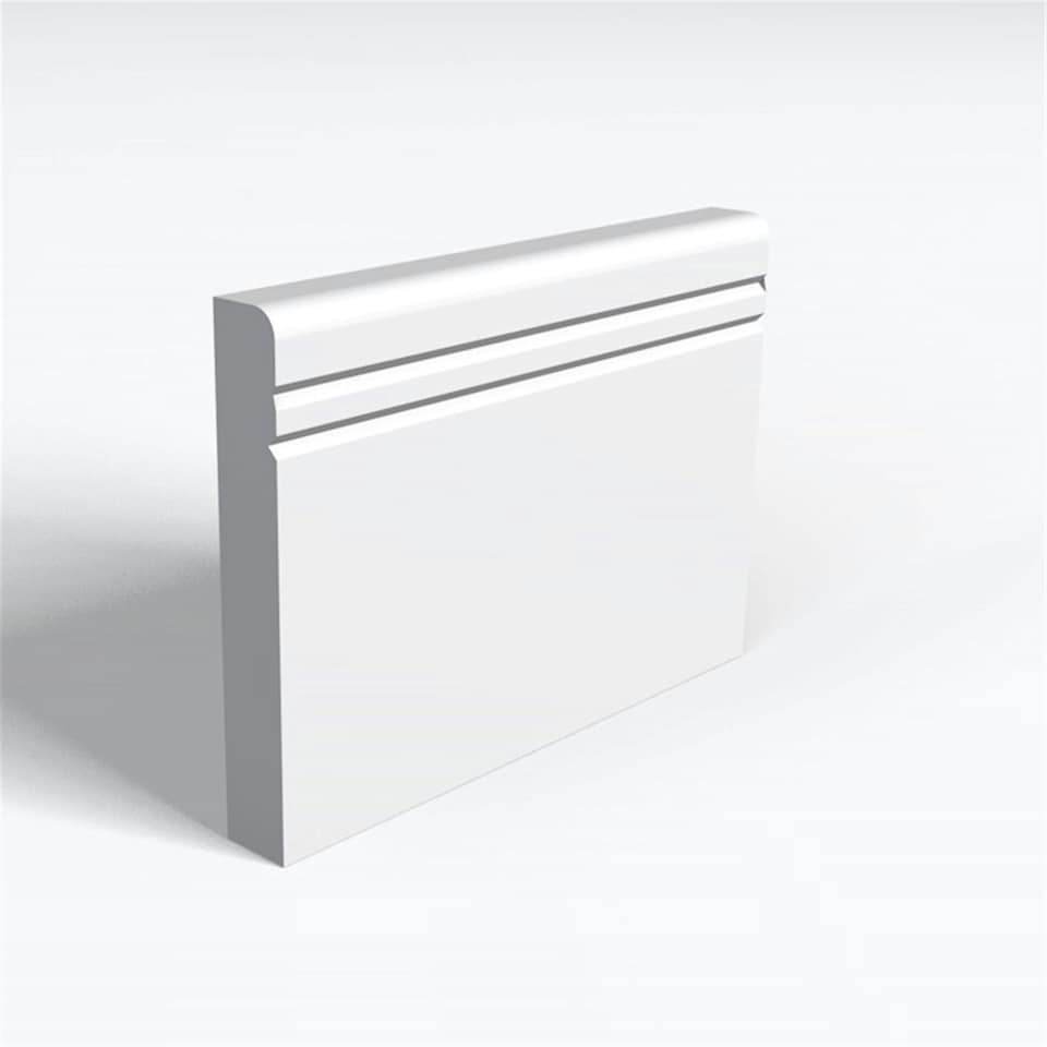 Pack of 10 (Total 10 Units) - MDF Primed Pencil Round 2 V Groove Skirting Board - 18mm (T) x 119mm (H) x 3050mm (L)