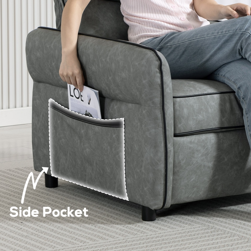 image 1 of HOMCOM 2 Seater Sofa, Modern Loveseat with Thicken Cushion, High-Resilience Foam, Side Pockets, Quick Assembly, Pillows, Faux Leather Upholstered Sofa for Living Room, Bedroom, Home Office, Grey | Grey | Grey | Two Seater