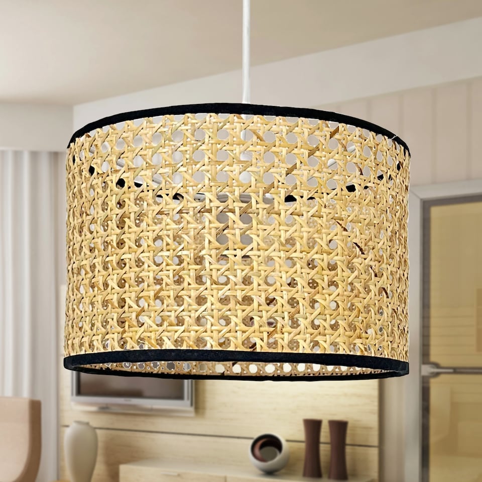 image 1 of Set of 2 Kona - Natural Rattan 25 cm Easy Fit Pendant Shades | Cream | Medium | 2