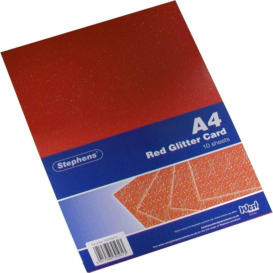 Stephens Board Glitter Red 220gsm, 10 Sheets, Red, A4