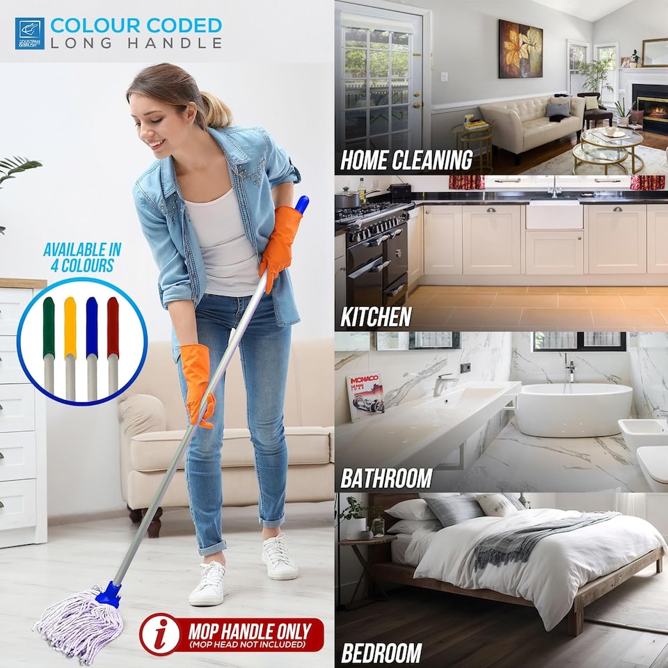 image 1 of Colour-Coded Aluminium Mop & Broom Handle 120cm Universal Screw Fit