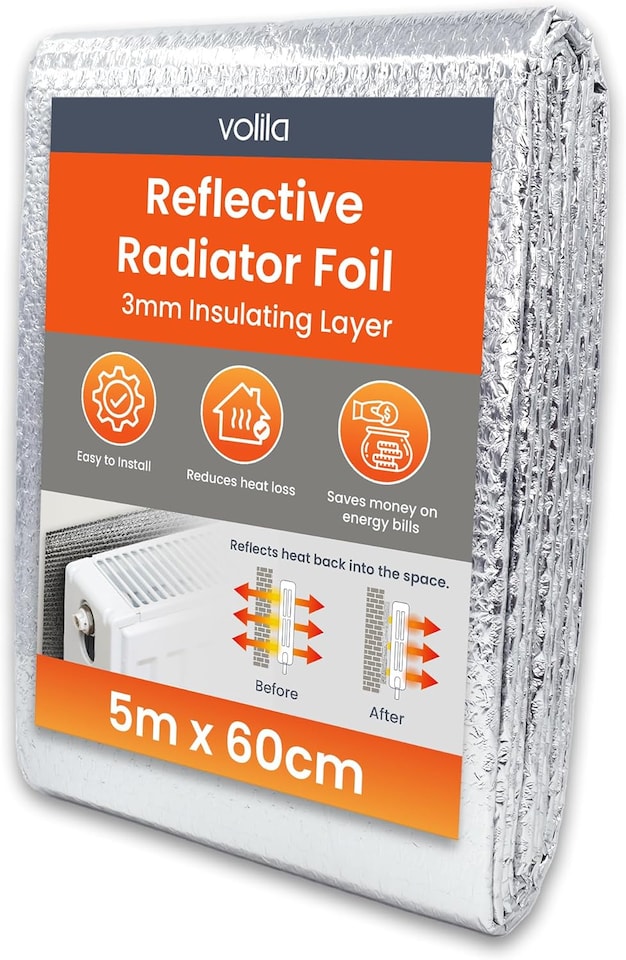 image 1 of Radiator Foil Insulation Roll Reflector Panels - Energy Saving Radiator Heat Deflector for Home Heating | Silver | 5m x 60cm - FOLDED | 1