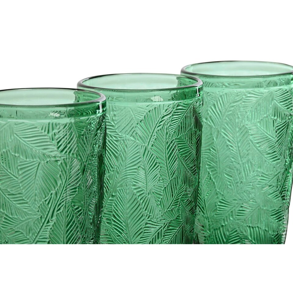 image 1 of Set of glasses Home ESPRIT Green Crystal With relief 370 ml (6 Units) N/A