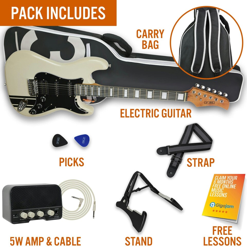 image 1 of 3rd Avenue Electric Guitar in Atlantic White Stateside Series White
