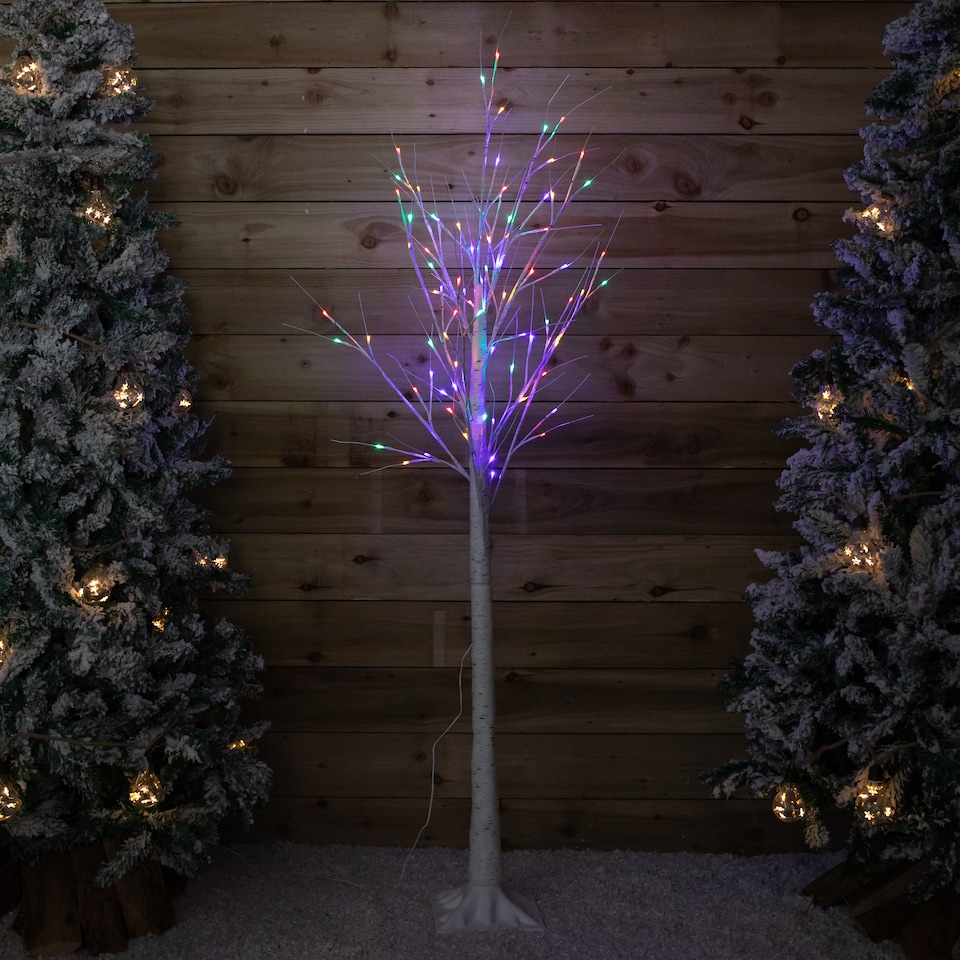 image 1 of 1.8m (6ft) Outdoor Christmas Light Up White Birch Tree with 80 Multicoloured LEDs