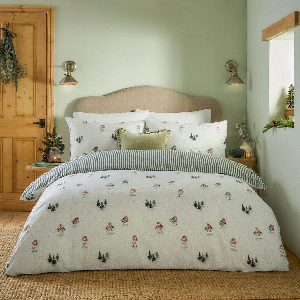 image 1 of Wylder Nature Robin's Return Brushed Cotton Single Duvet Set Cream | Single