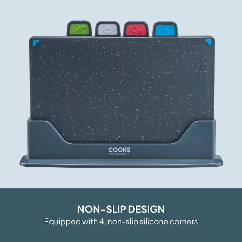 image 1 of Cooks Professional Set of 4 Index Chopping Boards with Stand & Coloured Tabs