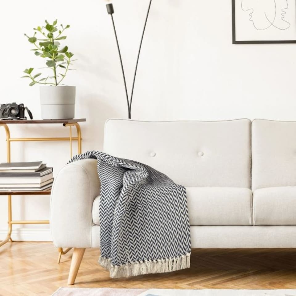 image 1 of Chevron Collection Recycled Cotton Throw in Navy (50" x 60") | Blue | Blue