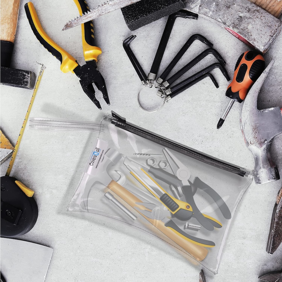 image 1 of Covers & All Tool Bag, 18 Oz 48 PHR, Ultra-Clear PVC Tool Pouch with Belt for 18 Oz Clear 5pc, 7 in L x 11 in W x 7 in H