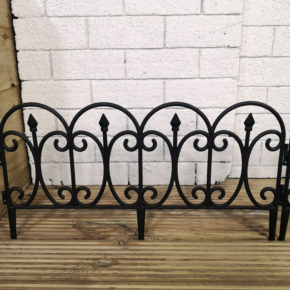 image 1 of 6 x 23cm 4 Piece Black Ornate Garden Border Fence Edging