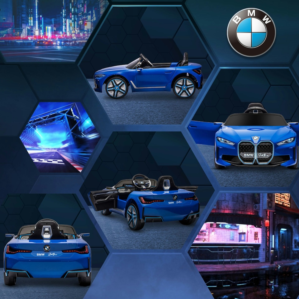 image 1 of HOMCOM BMW i4 Licensed 12V Kids Electric Ride-On Car w/ Remote Control - Blue