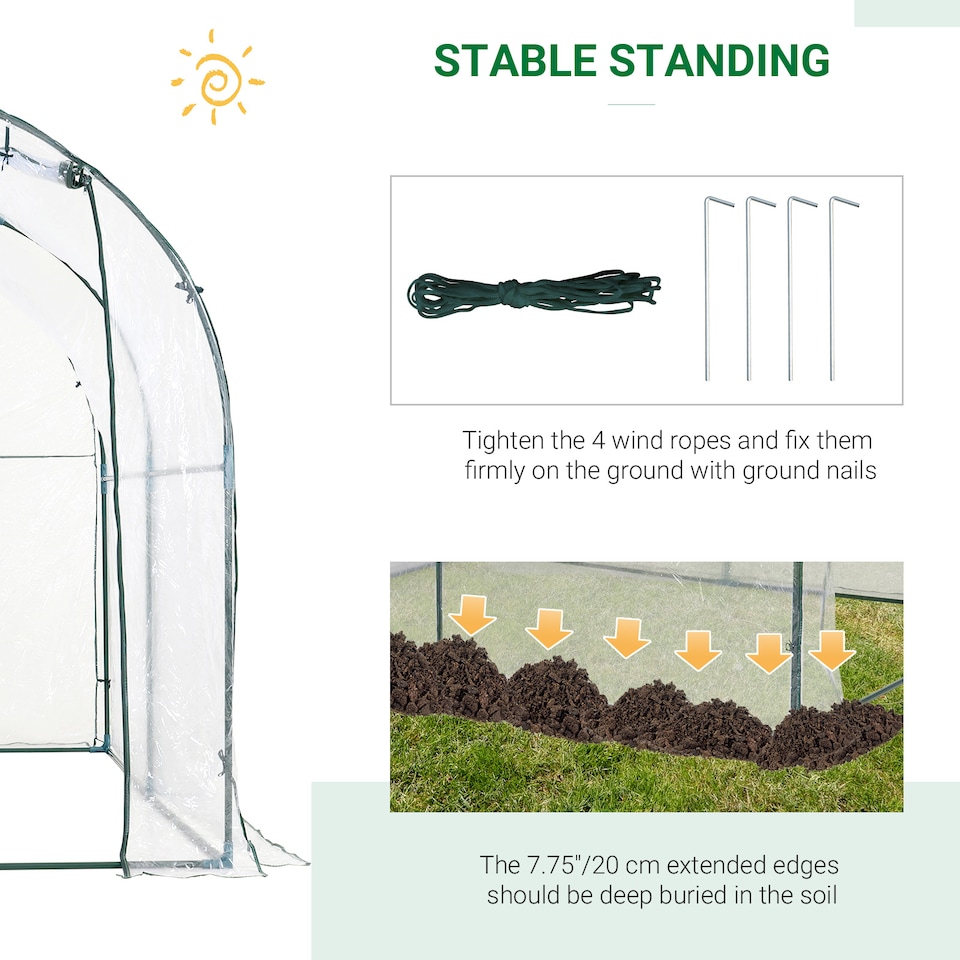 image 1 of Outsunny Walk In Polytunnel Greenhouse w Roll Up Door PVC Cover, 2.5 x 2m