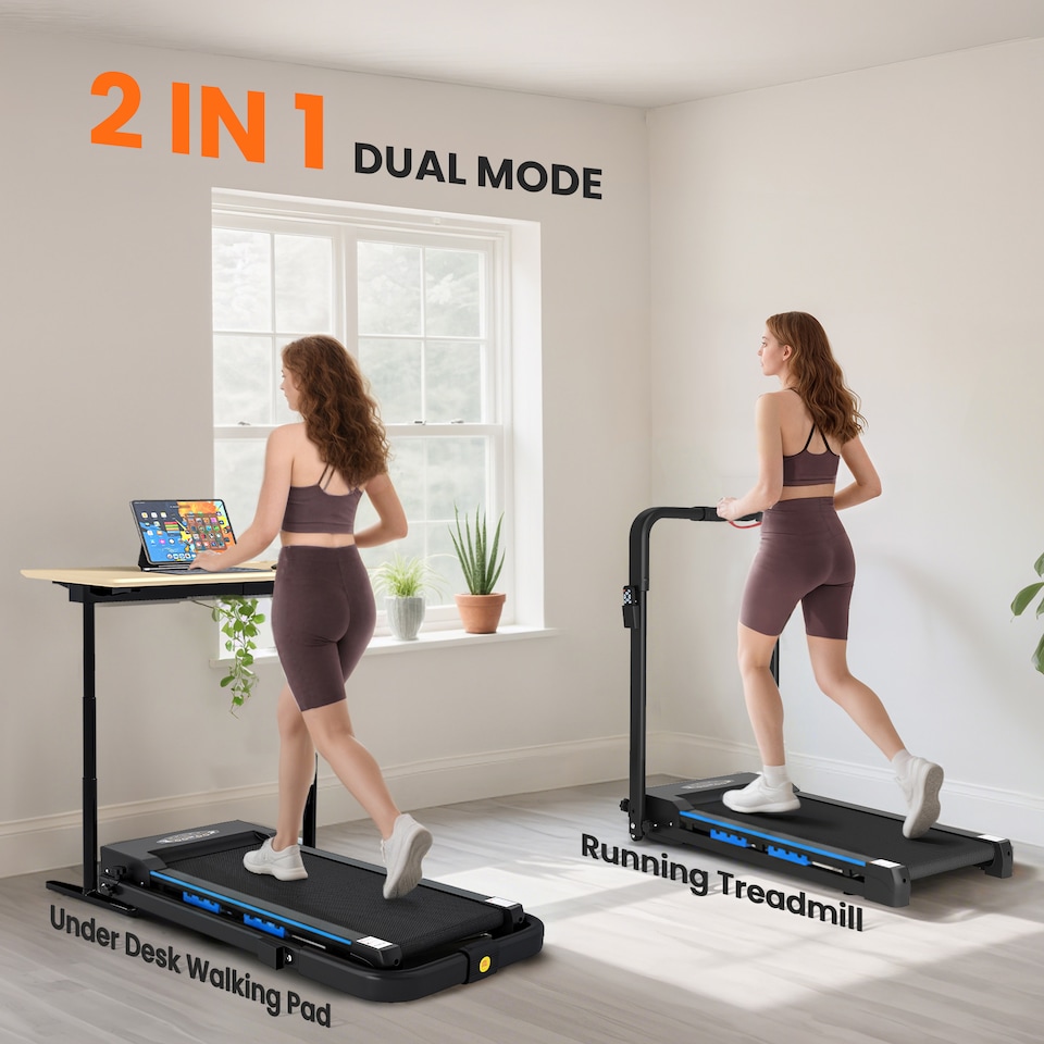 image 1 of HOMCOM 1-6 km/h Folding Motorised Treadmill Walking w/ Remote Control, Blue | Blue | Blue
