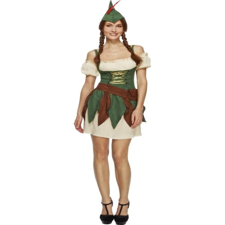 Fever Outlaw Warrior Costume - Green - with Dress - Sleeves - Hat & Belt - 32801S S