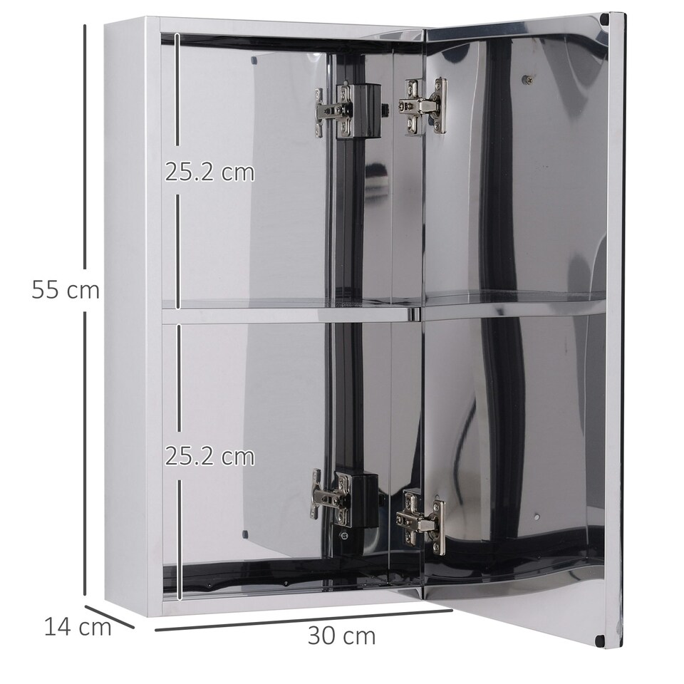 image 1 of HOMCOM Wall Mounted Bathroom Mirror Glass Storage Cabinet Stainless Steel