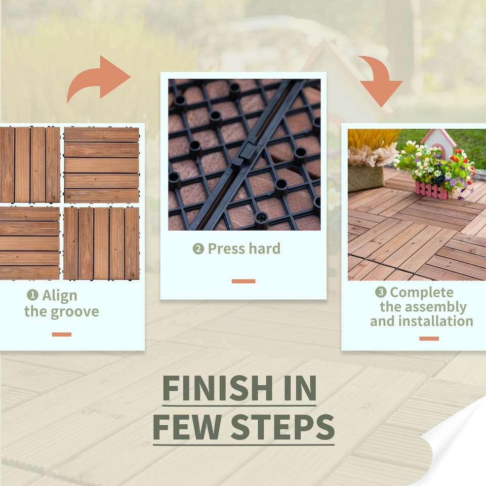 image 1 of Outsunny 27pc Floor Tiles Interlocking Solid Wood DIY Deck Tiles Outdoor Brown