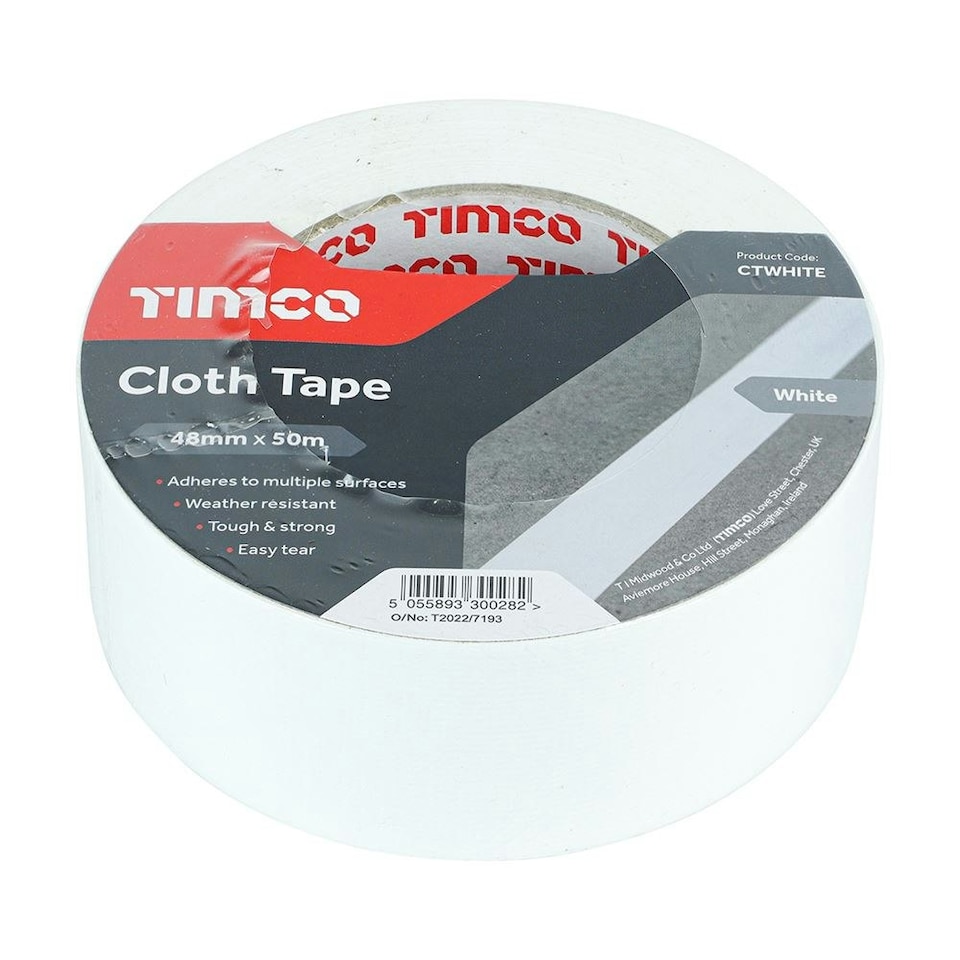 image 1 of Timco - Cloth Tape - White (Size 50m x 48mm - 1 Each)