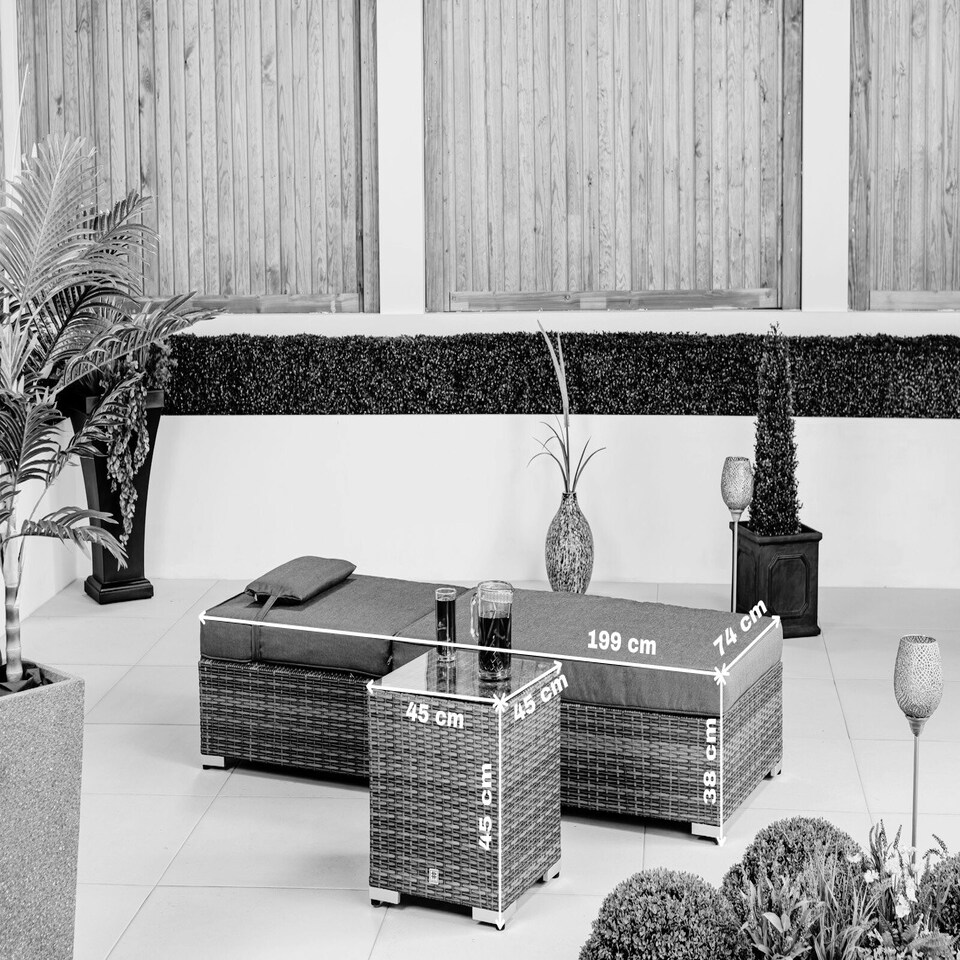 image 1 of Rattan Sun Loungers Set of 2 with Side Table Sun bed 6 Positions Cover | Brown | Brown