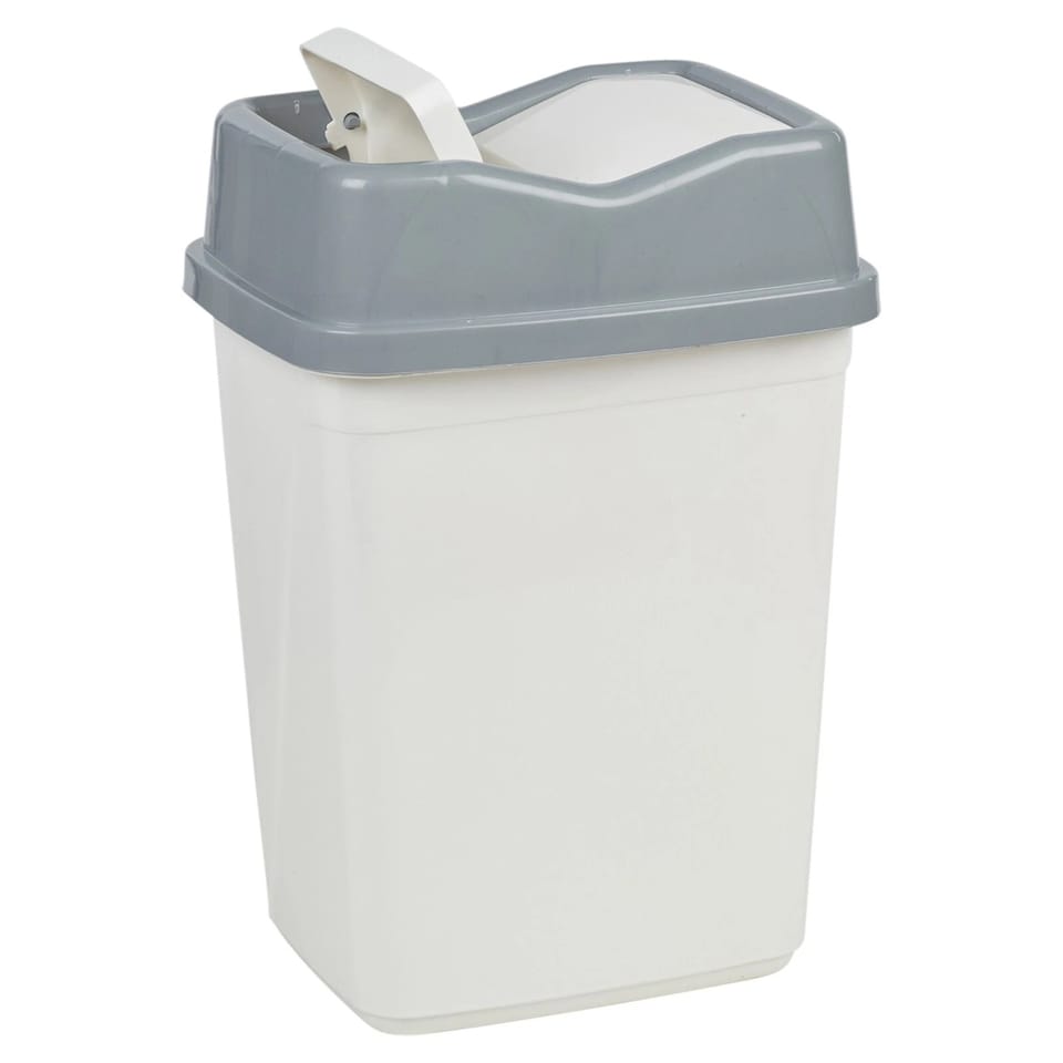 image 1 of Plastic Waste Recycling Bin With Butterfly Lid for Kitchen or Office | White | 5L Grey/White