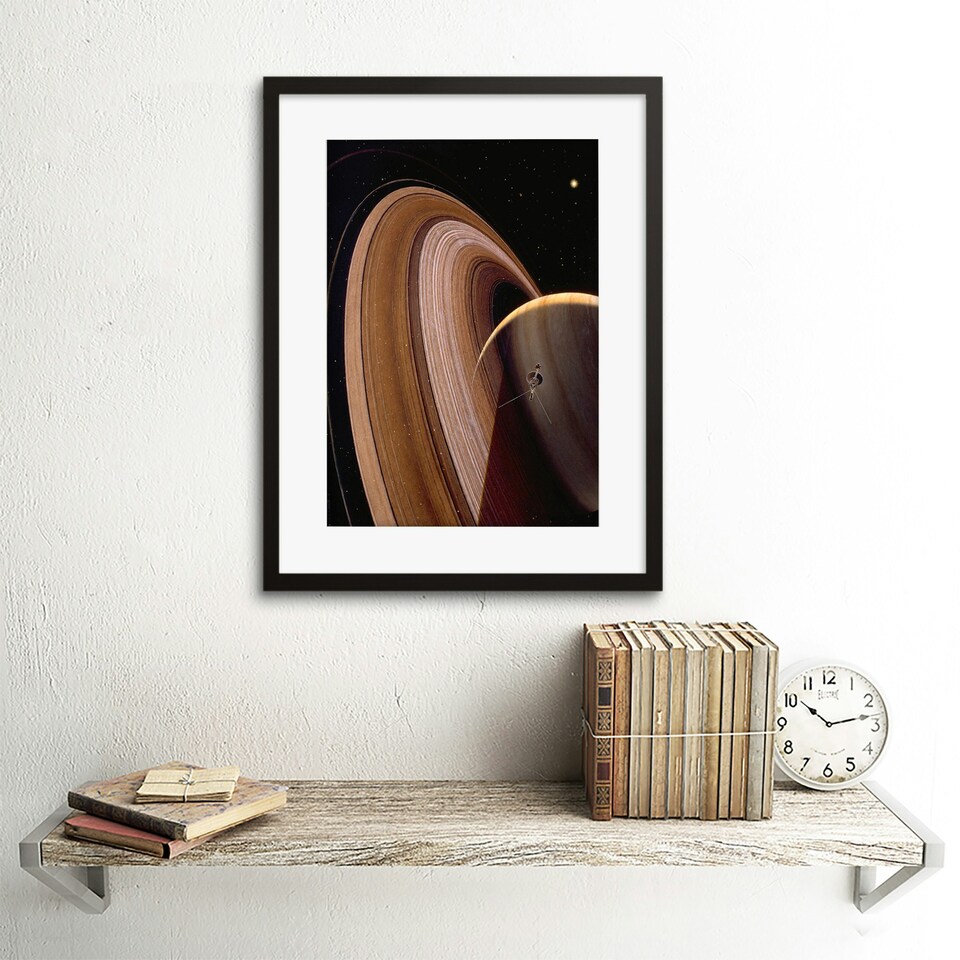 image 1 of NASA Space Impression Voyager Saturn Ring Planet 12x16" Framed Wall Art Print