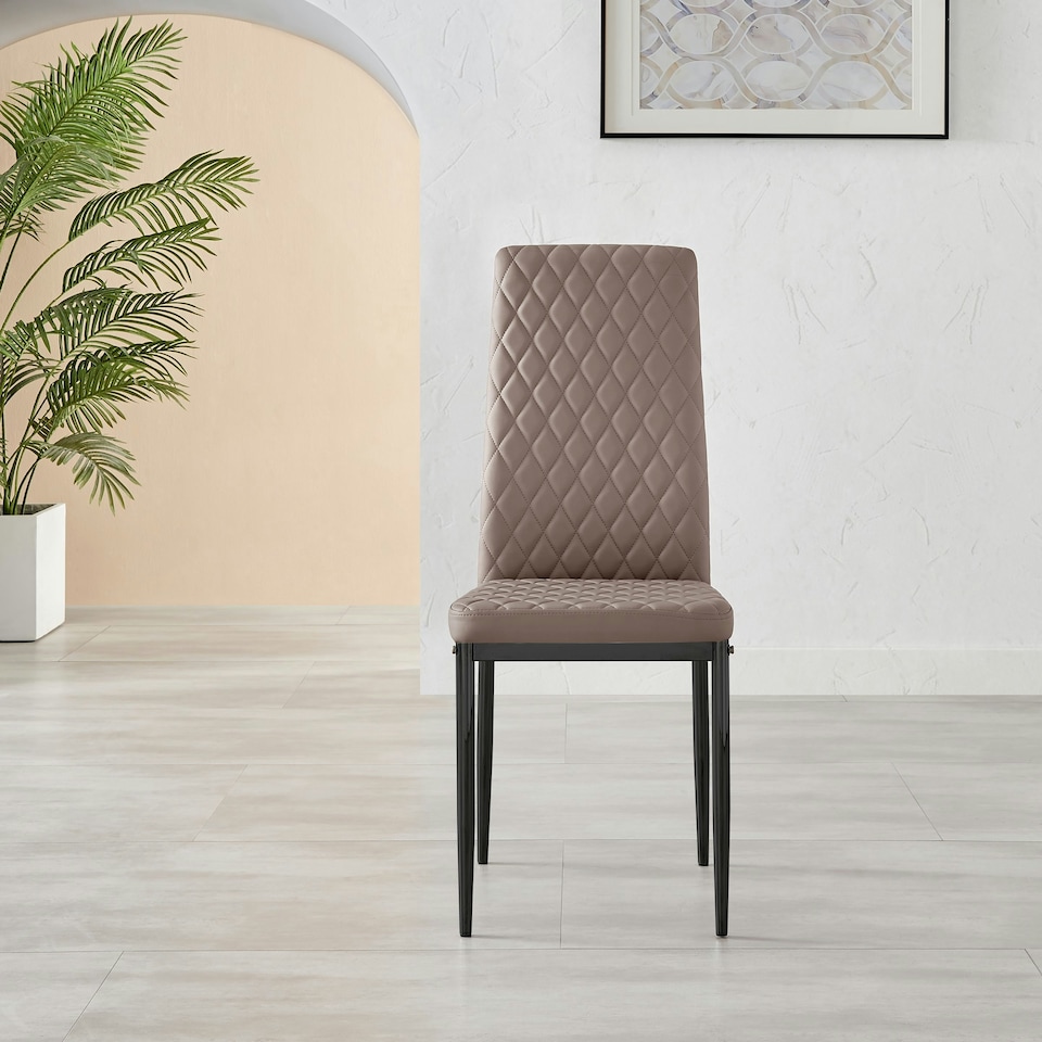image 1 of Furniturebox 4x Milan Black Leg Cappuccino Hatched Faux Leather Dining Chairs