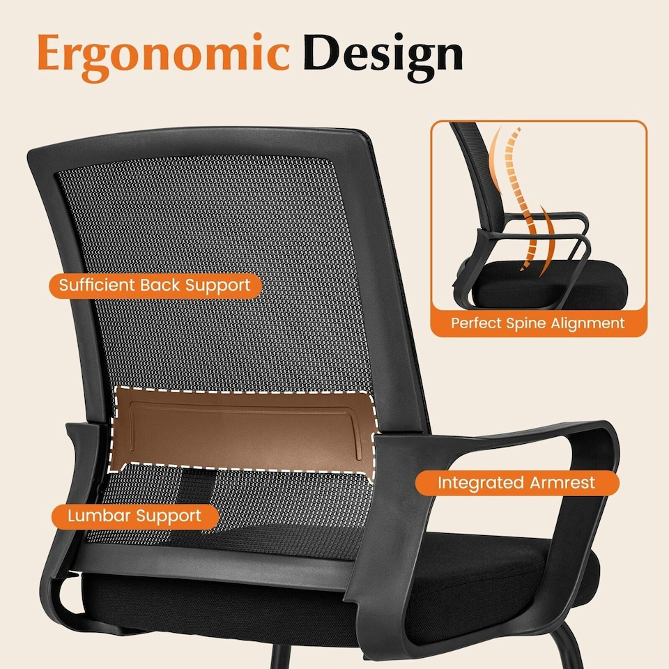 image 1 of COSTWAY Meeting Office Chairs Mid-Back Reception Chair Black