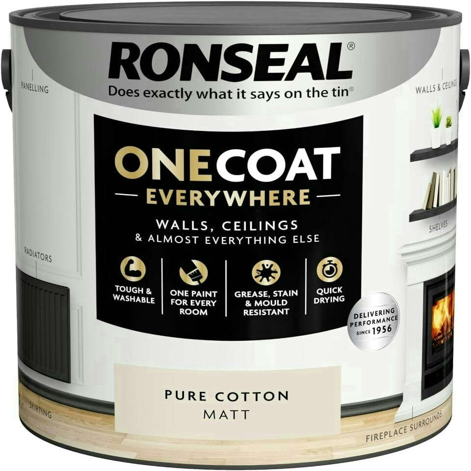 image 1 of Ronseal One Coat Everywhere Matt Paint 2.5L Pure Cotton