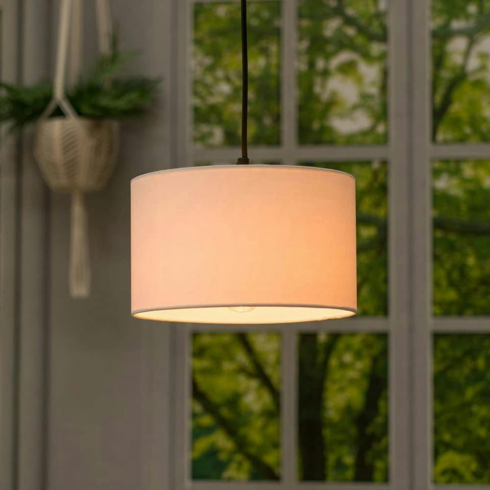 image 1 of ValueLights Pair of - White Fabric Cylinder Ceiling Pendant Lampshade/Table Lamp Drum Light Shade - Small