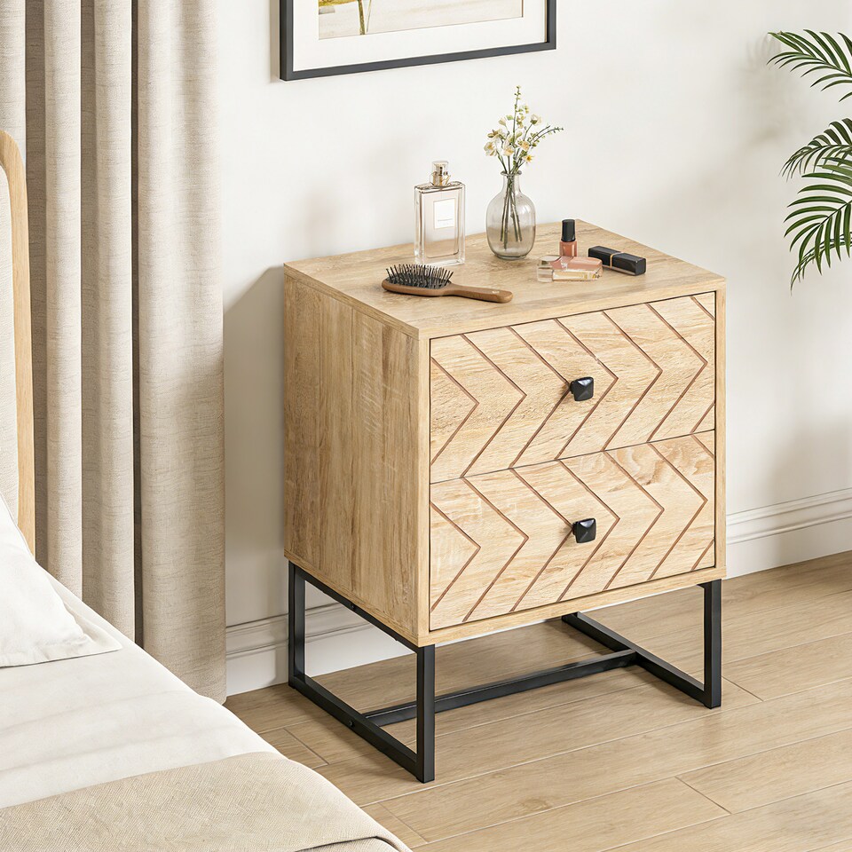 image 1 of HOMCOM Bedside Table Unit Unique Zig Zag Design w/ Black Metal Handles Melamine