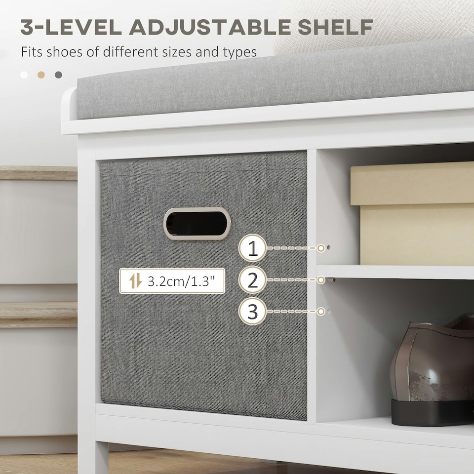 image 1 of HOMCOM Shoe Bench with Cushioned Seat Fabric Drawers for Entryway Hallway White White