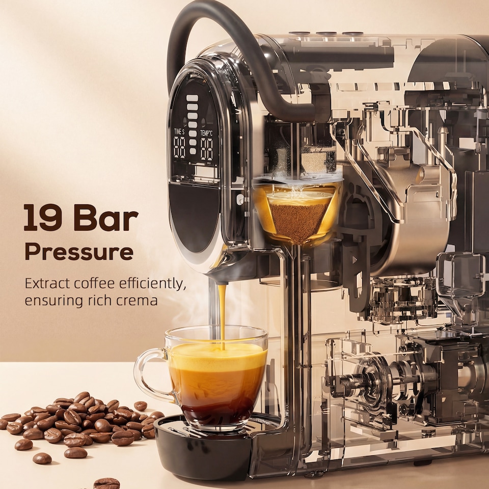 image 1 of HOMCOM 19 Bar Pod Coffee Machine for Nespresso and Dolce Gusto Capsule