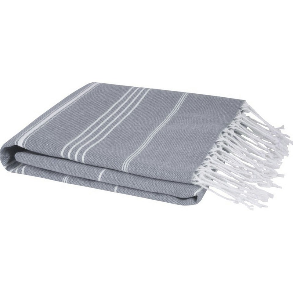 image 1 of Anna Hammam Striped Cotton Beach Towel - Grey - One Size