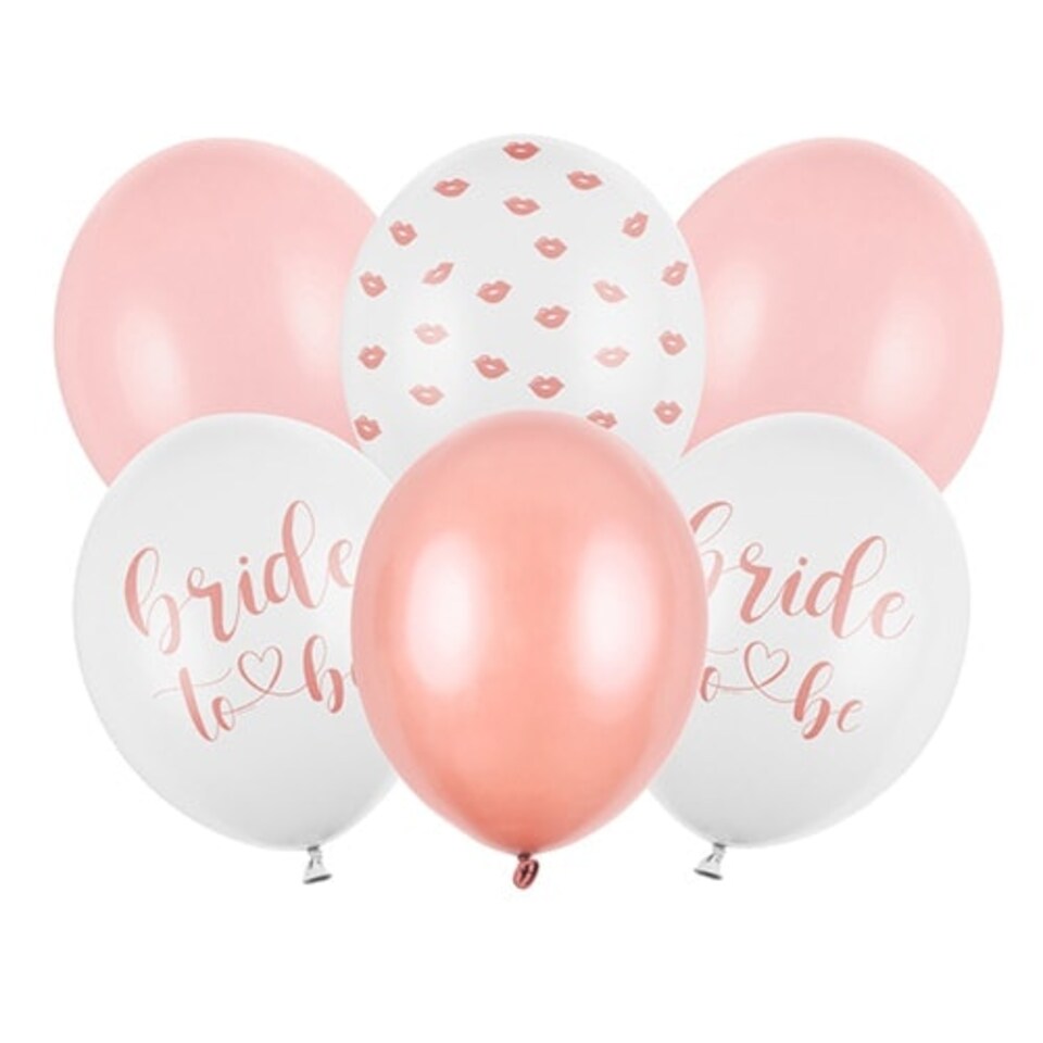 image 1 of White Pink & Rose Gold Bride To Be Latex Balloons 30cm / 12 in - Pack of 6