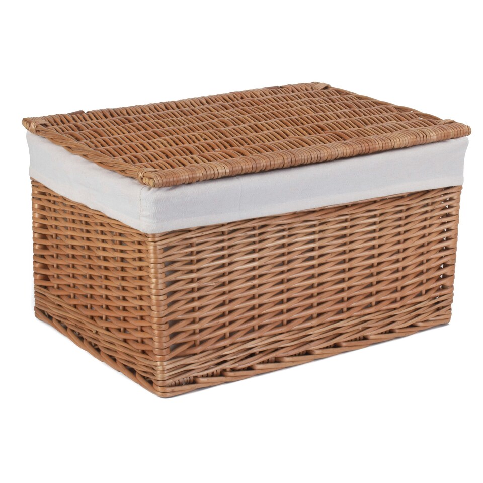image 1 of Light Steamed Cotton Lined Wicker Storage Basket Brown | Brown | L