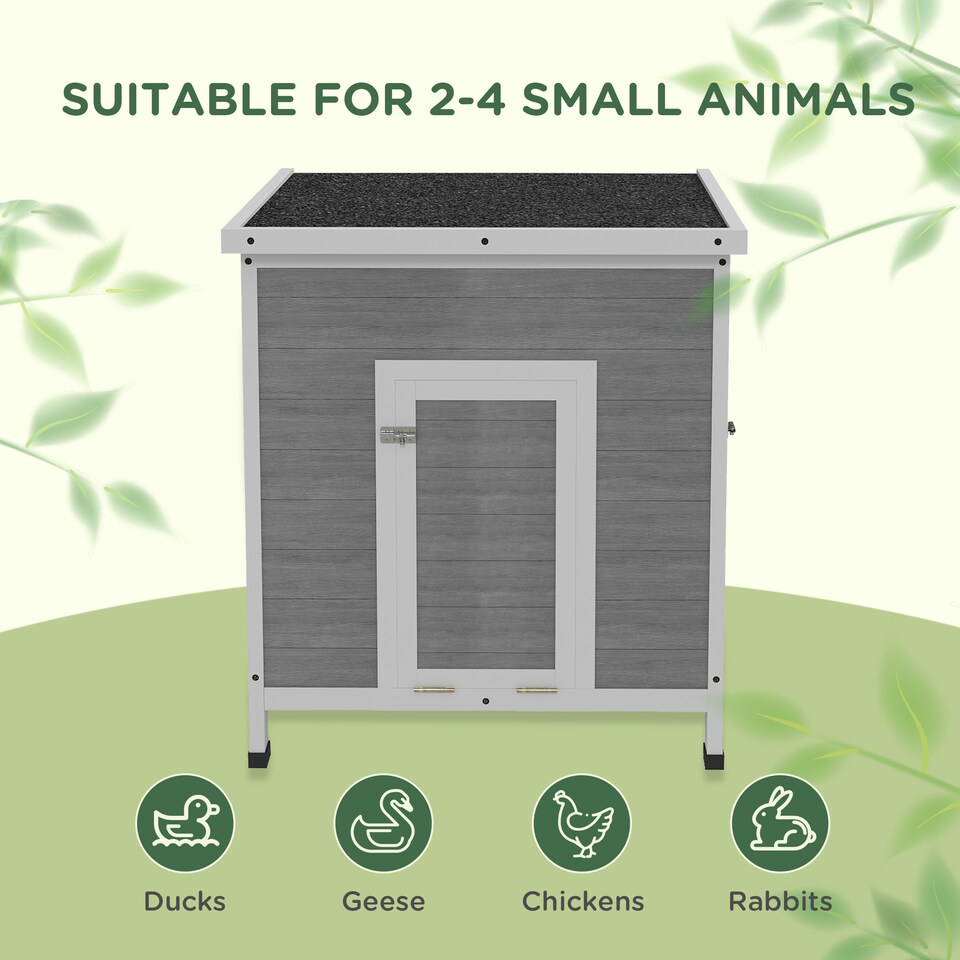 image 1 of PawHut Wooden Duck House, Raised Poultry Coop with Ramp, Double Doors, Openable Asphalt Roof, Ventilation Holes, Removable Base, for 2-4 Ducks, Chickens, Geese